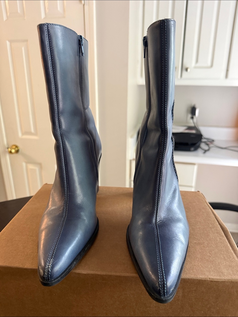 Hokus Pokus Made in Brazil Women's Pointed-Toe Mid-Calf Boots in Navy